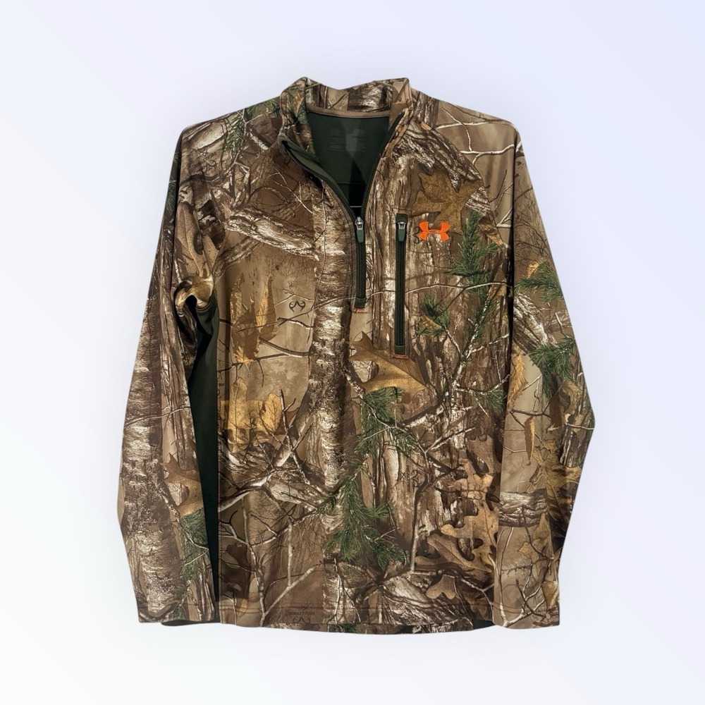 Under Armour Pullover Mens Small Brown Camo Fleece Quarter Zip REAL TREE‎